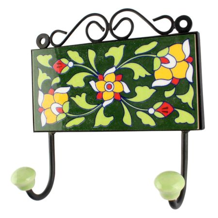Forest Green Wheel Flower Ceramic Tile Hook